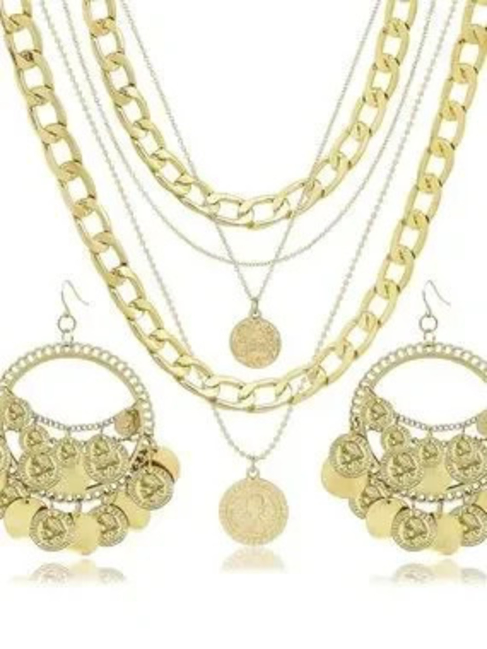 Anthropologie Gold-Tone Layered Coin Necklace with Coin Hoop Earrings